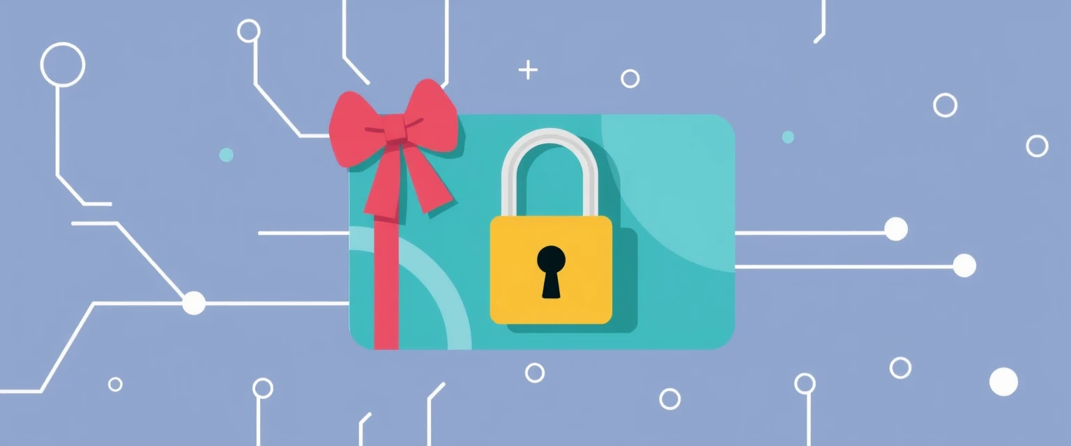 Gift card security concept illustration showing a padlock on a gift card